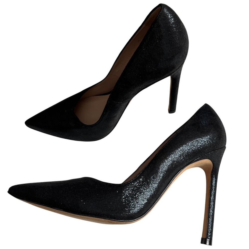 Stuart Weitzman Anny Black Shimmer Pointed Toe Pumps in Lame Velvet Womens 7.5